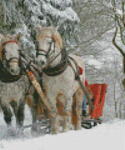 White Horses With Sleigh Diamond Paintings