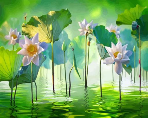 White Lotus Flower In Water Diamond Painting