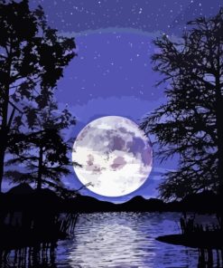 Aesthetic Full Moon Over Lake Diamond Painting