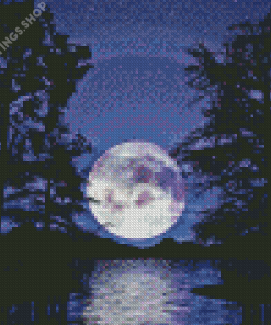 Aesthetic Full Moon Over Lake Diamond Paintings