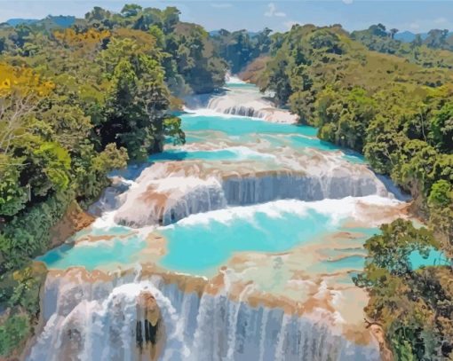 Agua Azul Waterfalls Mexico Landscape Diamond Painting