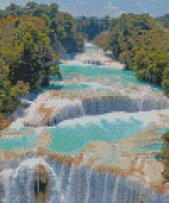 Agua Azul Waterfalls Mexico Landscape Diamond Paintings
