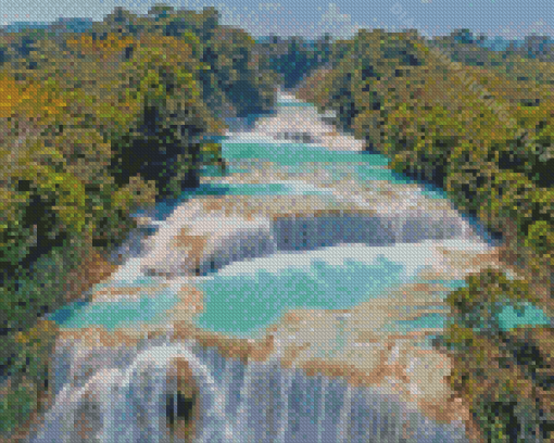 Agua Azul Waterfalls Mexico Landscape Diamond Paintings