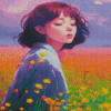 Anime Girl In Meadow Diamond Paintings