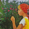 Blonde Little Girl Blowing Bubbles Diamond Paintings