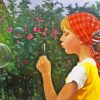 Blonde Little Girl Blowing Bubbles Diamond Painting