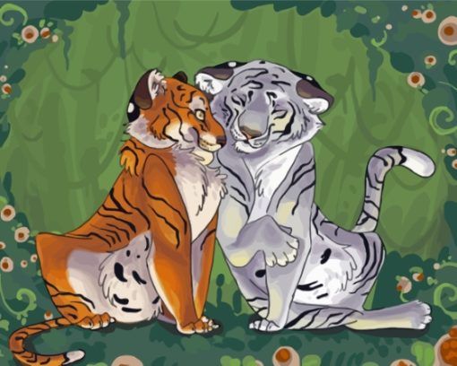 Cartoon Tigers In Love Diamond Painting