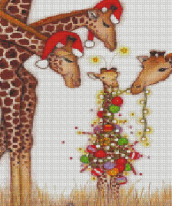 Christmas Giraffe Family Diamond Paintings