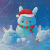 Christmas Bunnies With Snowman Diamond Paintings