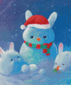 Christmas Bunnies With Snowman Diamond Paintings