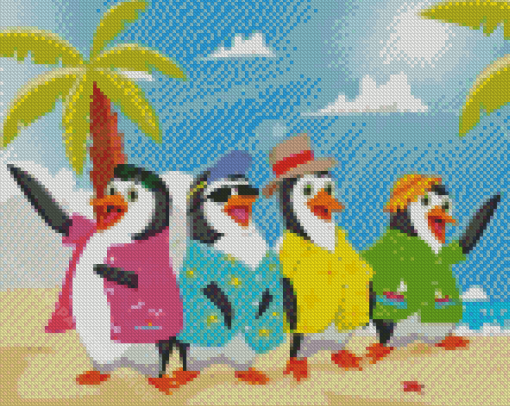 Cool Penguins On The Beach Diamond Paintings