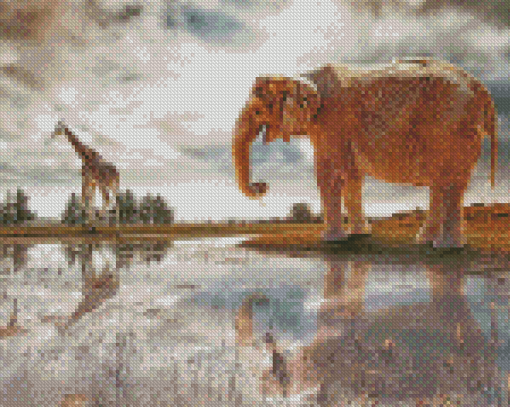 Elephant And Giraffes Diamond Paintings