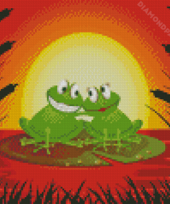 Frog Couple On Lily Pad Diamond Paintings