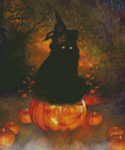 Halloween Cat And Pumpkin Diamond Paintings