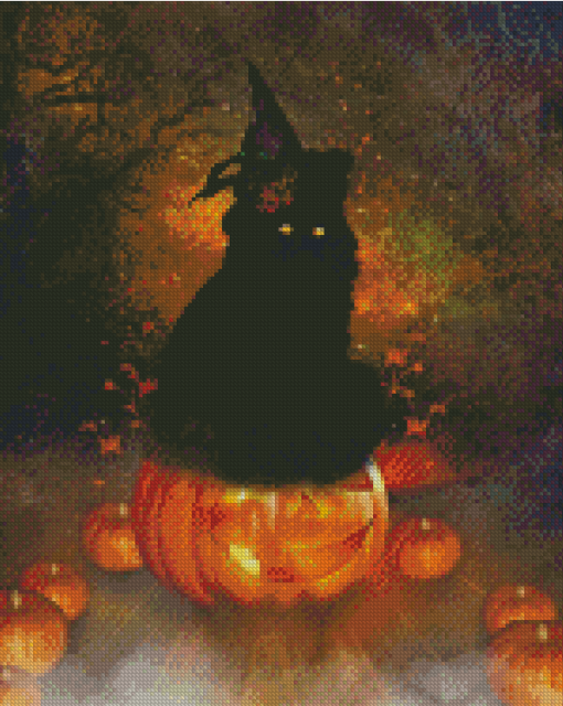 Halloween Cat And Pumpkin Diamond Paintings