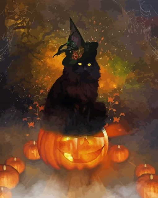 Halloween Cat And Pumpkin Diamond Painting