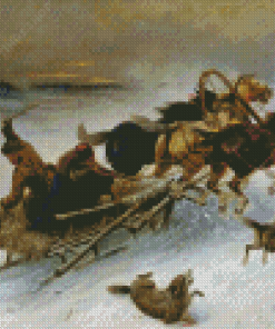Horse Sleigh With Dogs Diamond Paintings