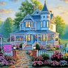 House With White Fence And Flowers Diamond Painting