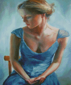 Lady In Blue Dress Diamond Paintings