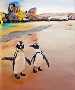 Penguins Birds On The Beach Art Diamond Painting