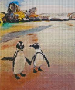 Penguins Birds On The Beach Art Diamond Paintings
