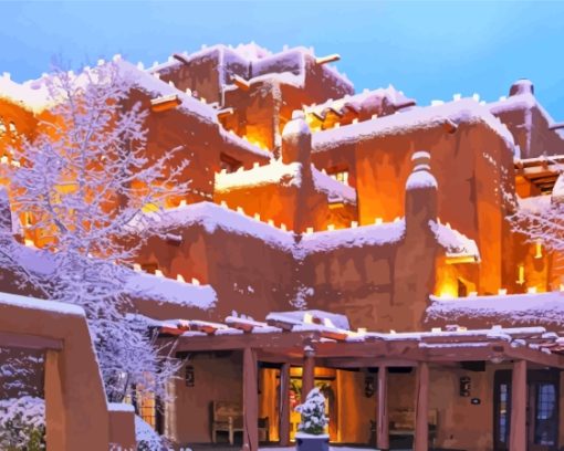 Snowy Santa Fe City Diamond Painting