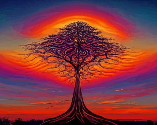 Sunset Trippy Tree Diamond Painting