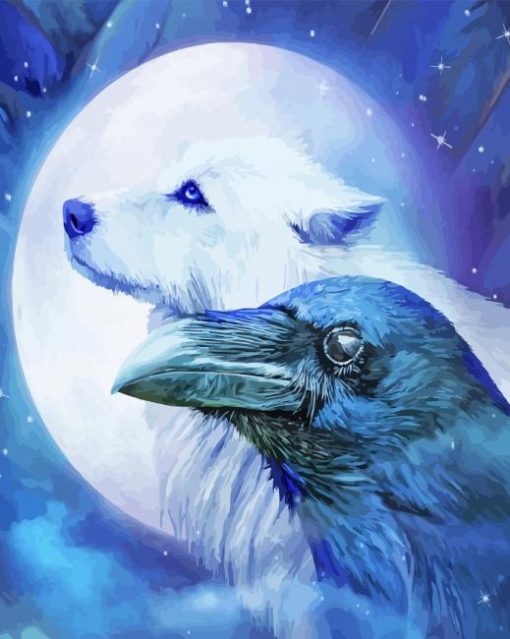 Wolf And Raven Moon Diamond Painting