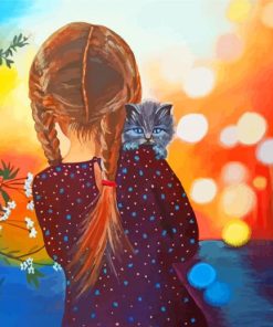 Aesthetic Girl And Kitten Diamond Painting