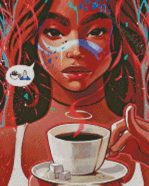 African Woman Drinking Coffee Diamond Paintings