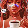 African Woman Drinking Coffee Diamond Painting