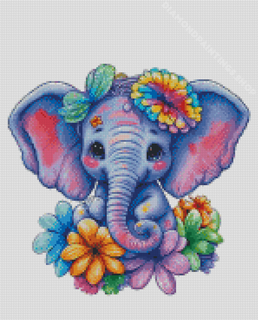 Floral Elephant Baby Diamond Paintings