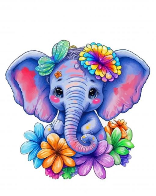 Floral Elephant Baby Diamond Painting