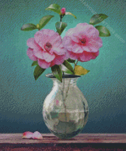 Camellia Flowers Vase Diamond Paintings