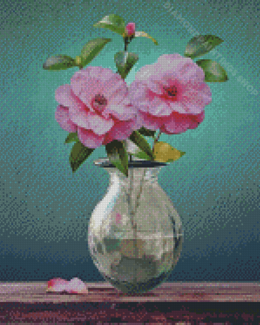 Camellia Flowers Vase Diamond Paintings