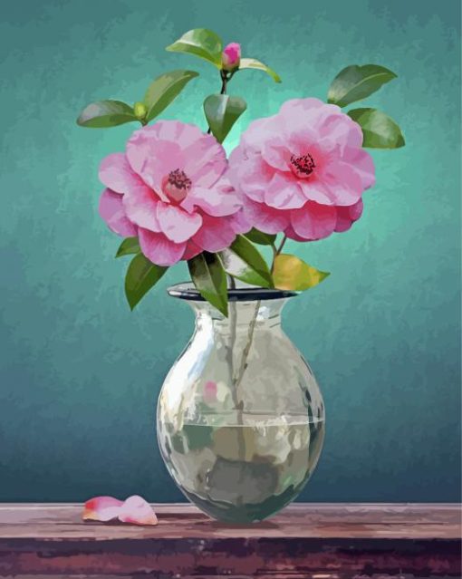 Camellia Flowers Vase Diamond Painting