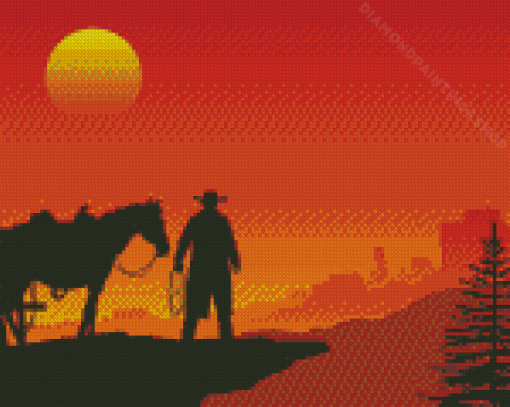 Gaucho In A Wild West Sunset Western Landscape Diamond Paintings