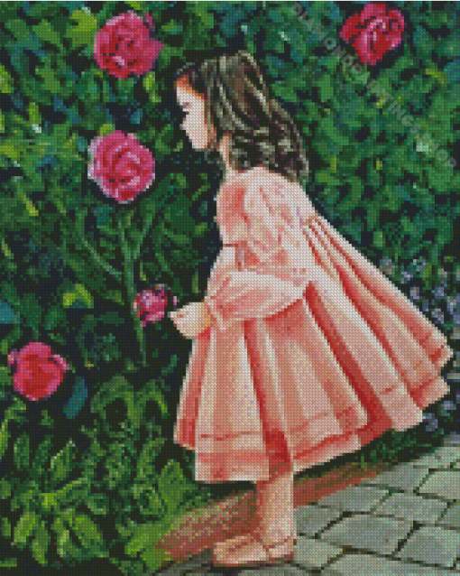 Girl In Pink Dress Diamond Paintings