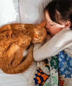 Girl Sleeping With Cat Diamond Painting