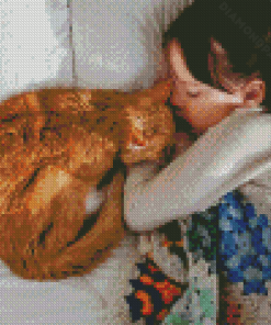 Girl Sleeping With Cat Diamond Paintings