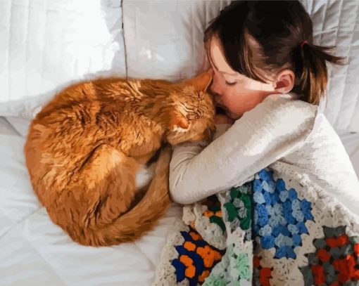 Girl Sleeping With Cat Diamond Painting