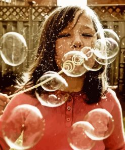 Little Girl Blowing Bubbles Diamond Painting