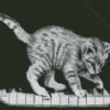 Monochrome Cat On Piano Diamond Paintings