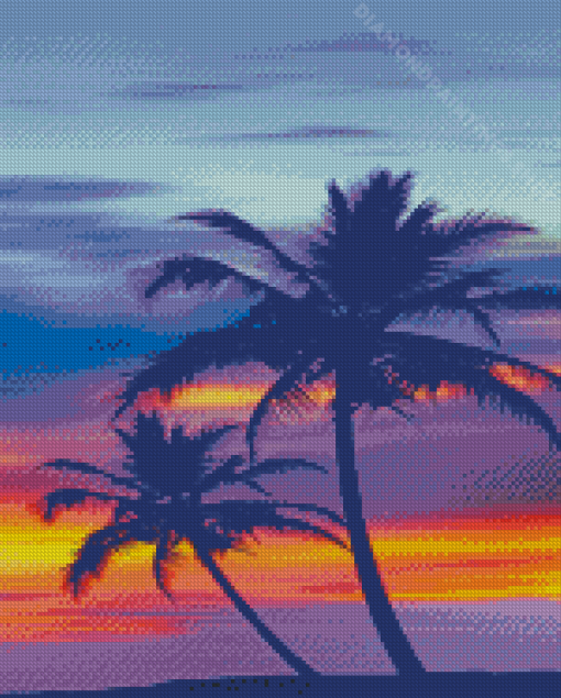 Palm Tree Purple Sunset Diamond Paintings