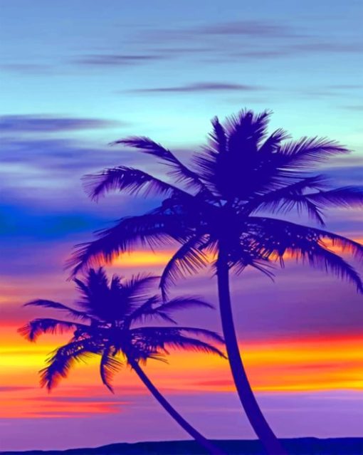 Palm Tree Purple Sunset Diamond Painting