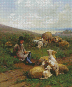 Sheep Farmer Boy Diamond Paintings