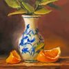 White Blue Vase And Lemons Diamond Painting