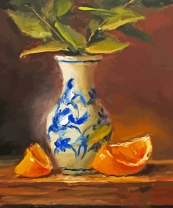 White Blue Vase And Lemons Diamond Painting