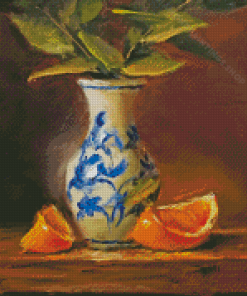 White Blue Vase And Lemons Diamond Paintings