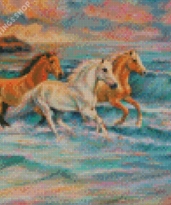 Horses On Beach Diamond Paintings